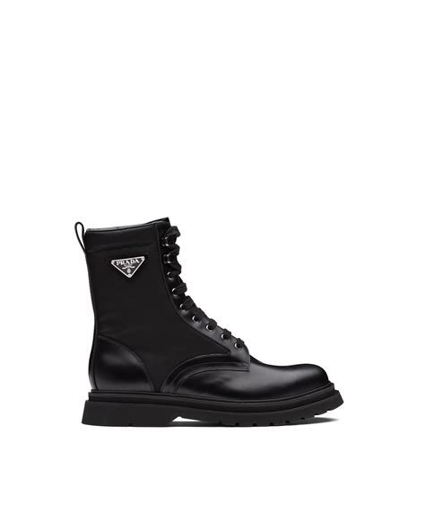 prada brushed leather and nylon combat boots|prada ankle boots women's.